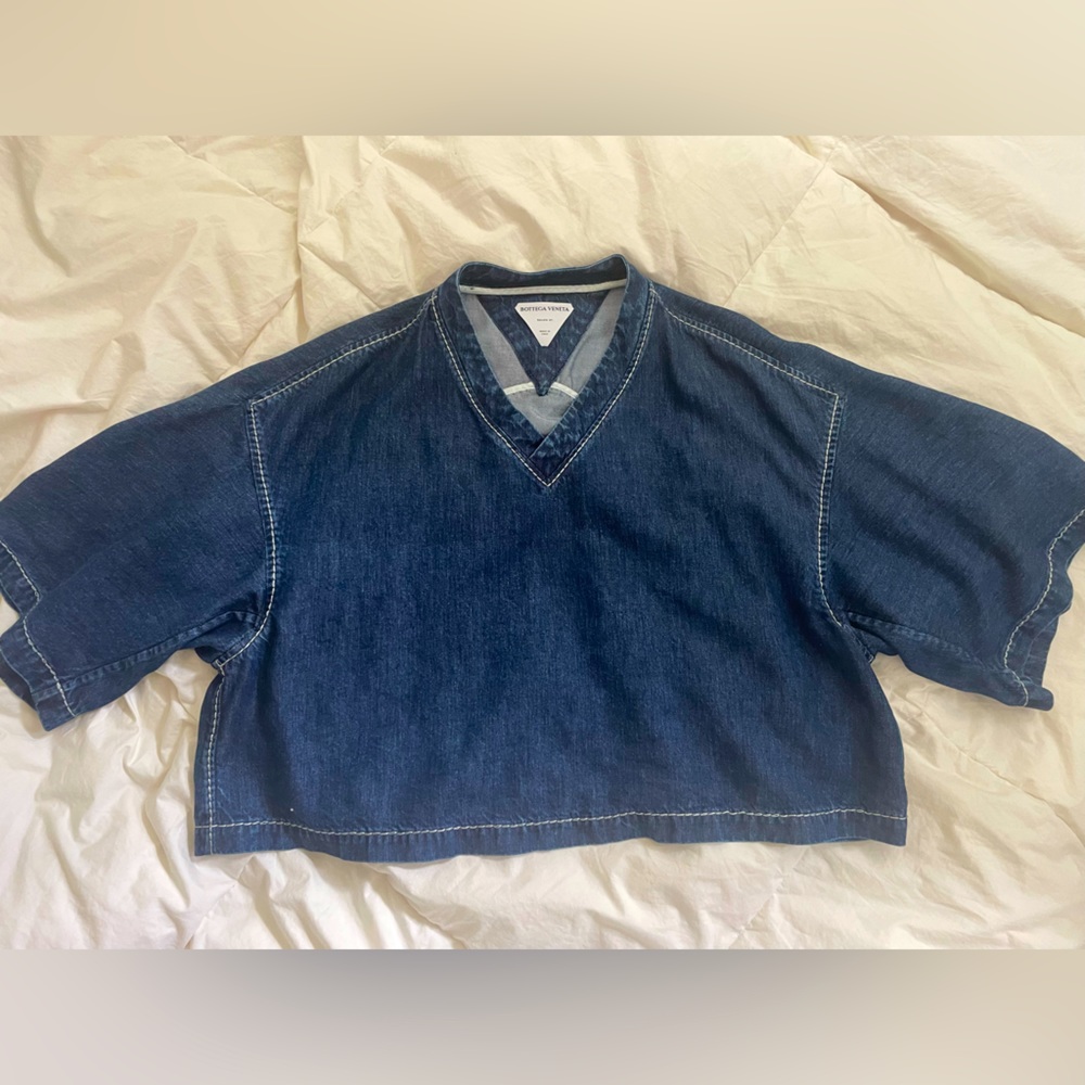 Bottega Veneta V-neck Cropped Denim Top
